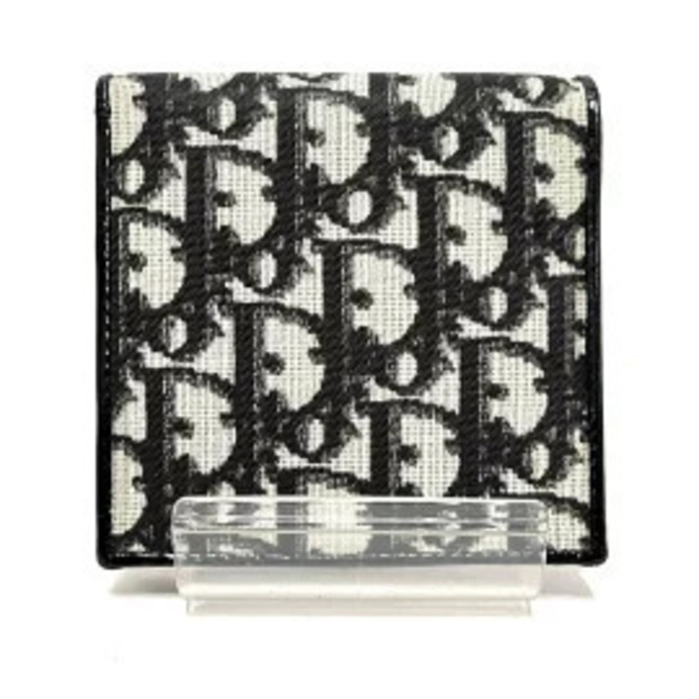 Christian Dior Logogram Bi fold Wallet Ivory White x Black Enamel Leather